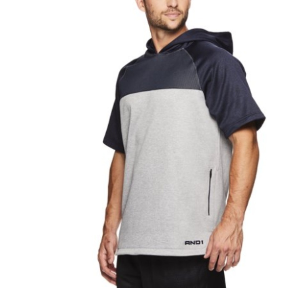 And1 Navy Blue Gray Short Sleeve Hoodie Shirt Top Size S M New Athleisure Men - Picture 1 of 3